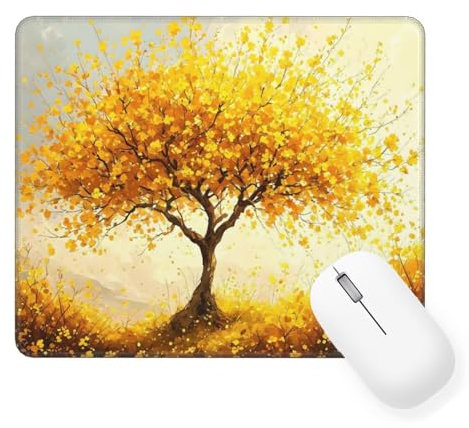 Yellow Mouse Mat 290 x 240 x 3 mm Gaming Mouse Pad Tree Keyboard Mat Waterproof with Non-Slip Rubber Base, Mouse Pad with Stitched Edges, Mousepad for Computer Accessories, Laptop, Office, Home W-202