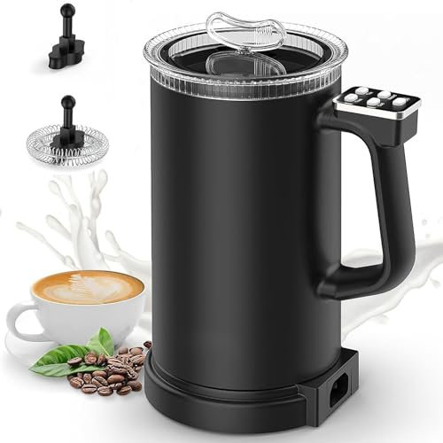 Electric Milk Frother 500W – 350ml Automatic Milk Steamer with Temperature Control & Auto Shut-off, Hot & Cold Foam for Coffee, Lattes, Cappuccinos, Chocolate black