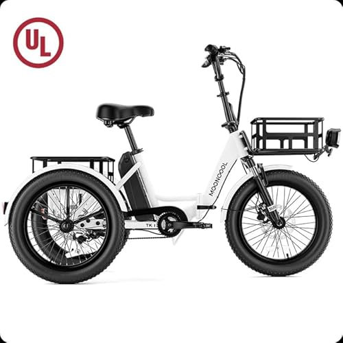 MOONCOOL Folding Electric Bike for Adults, 20 Folding Electric Trike with 36V 20AH Removable Battery, 250W Motor High Speed 3 Wheels Electric Bicycle, 650W Peak Power, 45NM E-Bikes with Large Baskets