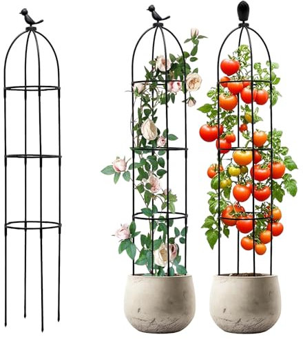 Griwuut Garden Trellis for Climbing Plants,Garden Tower Obelisk Trellises,Rustproof Obelisk for Outdoor Indoor,Thickened Tube Black Plant Tower
