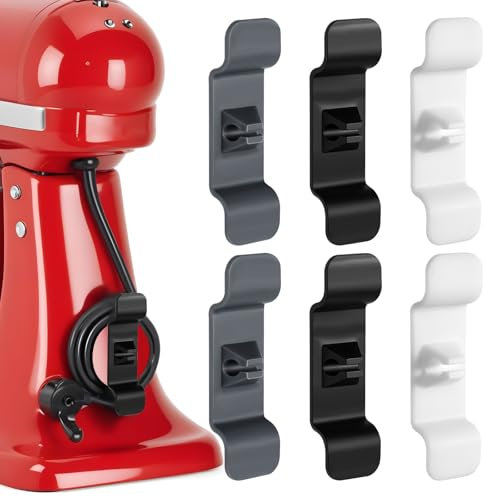 Oruola 6 Stück Kabelaufwickler,Kabel Organizer für Geräte,Kabel Organizer Selbstklebend,Kabelwickler für Küchengeräte Mixer Reiskocher Air Fryer,Beenden den Kabelsalat(Schwarz/Weiß/Grau)