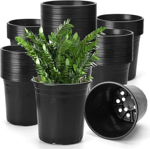 50Pack 1 Gallon Flexible Plant Nursery Pots, 16 cm Diameter Soft Plastic Seedling Pots, Seed Starting Pot Flower Plant Container for Succulents, Cuttings, Transplanting Seedlings - Black
