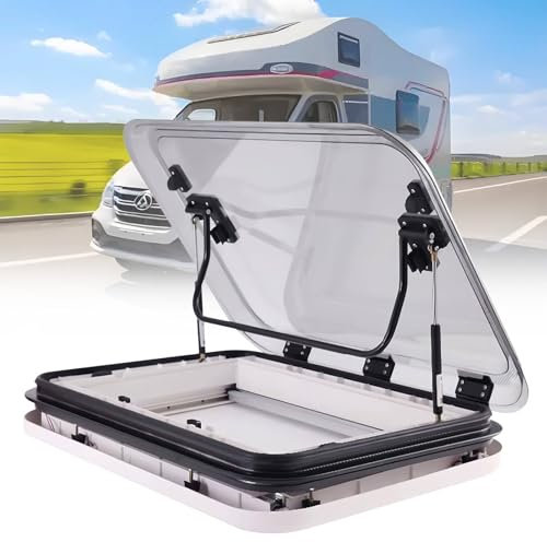 RV Caravan Dachfensterluke, RV Dachentlüftungsset Fenster Dachentlüftung Wohnmobil Oberlicht Camper Entlüftung 19,7''/27,6''/31,5 x 19,7 Zoll mit LED-Licht,50x70cm