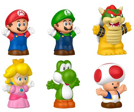 Fisher-Price Little People Mein Mario 6er-Figurenset | Rollenspiel mit Mario, Luigi, Prinzessin Peach, Toad, Yoshi und Bowser Figuren, ab 18 Monaten, JHG63
