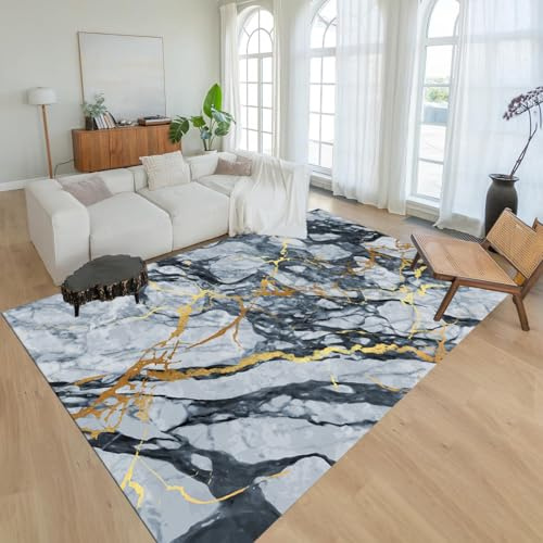 ZLXMN Retro Abstrakt Marmor FläChenteppich 160x200cm üBergroßEr Teppich Im Modernen Design Kurzflor Waschbar Weicher Flanellteppich für Wohnzimmerdekor Esszimmer Innen Vorleger