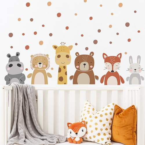 XFSRG Pegatinas de Pared Animales Bosque Árbol Adhesivos Decorativos Safari Jirafa Oso León Zorro Conejo Hipopótamo Decoración Pared para Habitación Infantil Bebé y Zona Juegos