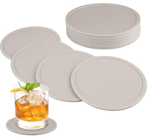 10 Pièces Dessous de Verre Silicone Beige, Coasters Rond pour Tasses | Sous Verre Antidérapant et RéSistant à la Chaleur, Sous Tasse à Café, Dessous de Tasse pour Cuisine, Protection Table