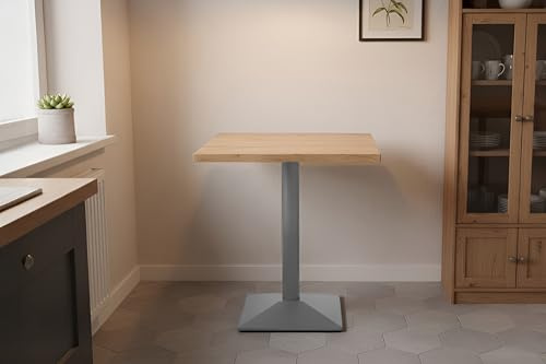 SAM Bistrotisch Joan 60x60 cm Eiche Baumkante Säulengestell eckig silber | eckiges Metallgestell, Holz, Säulentisch/Esstisch für Küche, Café & Essbereich