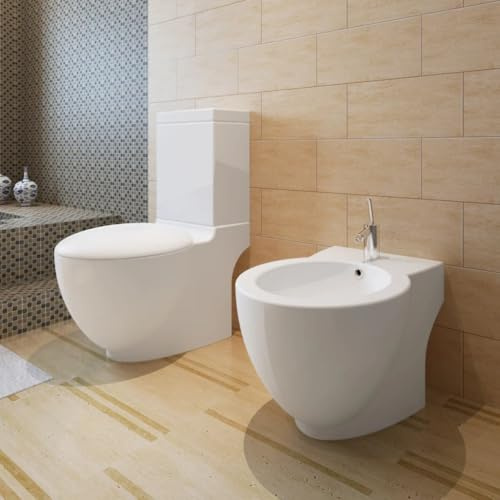 Mokuyary Ensemble de toilette et bidet sur pied blanc céramique WC suspendu, Toilette pour salle de bain