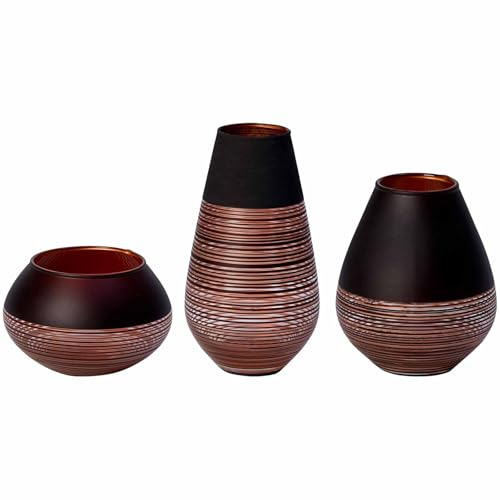 Villeroy & Boch Manufacture Swirl Deko-Set 3-teilig, Solifleur Vasen und Kerzenhalter, Kristallglas, Schwarz/Bronze