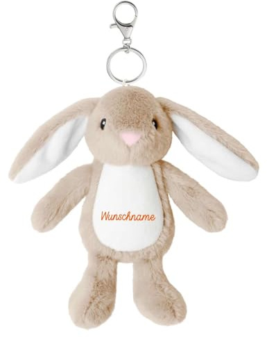Elefantasie Plüschtier Schlüsselanhänger Hase mit Schnellöffner, Personalisierbar mit Name oder Text, Stofftier Anhänger (Hellbraun)