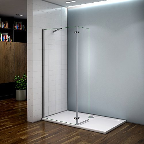 Paroi de douche 100x200 avec retour pivotante 40cm et la barre de fixation 90cm avec une pince renforcé paroi de douche à l'italienne