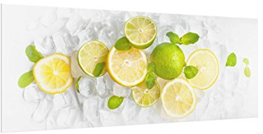 Spritzschutz Glas - Zitrusfrüchte auf Eiswürfel - Panorama Quer, 40cm x 100cm