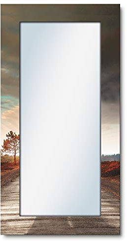 ARTLAND Wandspiegel Ganzkörperspiegel mit Holz Deko Rahmen 60x120 cm Spiegel zum Aufhängen Natur Landschaft Afrika Safari Tiere Elefant Himmel T9QO