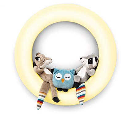 ZAZU Fay Rex and Otis Nachtlicht – Wiederaufladbares Wand-Baby-Nachtlicht mit Plüschtieren | Mehrfarbige LED-Wandlampe für Kinder mit Bewegungsmelder | Wiederaufladbar | Automatische Abschaltung