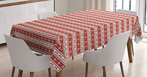 ABAKUHAUS Weihnachten Tischdecke, skandinavisch, Druck mit Klaren Farben ohne Verblassen Waschbar für innen oder Außen Bereich, 140 x 200 cm, Weiß Rot