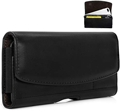 MyGadget Custodia da Cintura in Pelle Sintetica [ 14,5 x 8 cm - Taglia S ] - Custodia Protettiva per Smartphone con Scomparto per Carte - Borsa per Apple iPhone 12 | 13 Mini - Nero