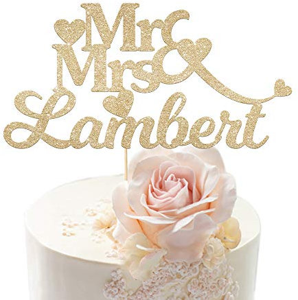 PERSONALISED Wedding Cake Topper Anniversary Cake Decor MR & MRS Design - Personalise with ANY SURNAME - Made From 5 Colours 4mm Non-shed Double Sided Glitter Card Hand Finished in UK(Champagne Gold)