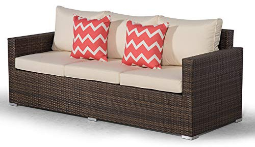 Giardino Sydney Rattan 3 Seater Garden Sofa, Outdoor Seating, Patio Furniture with Protective Cover, Brown