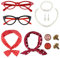 TUPARKA 12 Stücke 50er Jahre Rockabilly Kostüm Accessoires Damen 1950s Zubeh?r Set Inklusive Polka Dots Bandana Haarband Ohrringe Bracelet Katzenaugen Sonnenbrille Chiffon Schal