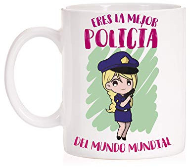 FUNNY CUP Taza Eres la Mejor Policía del Mundo Mundial. Taza Divertida de Regalo (Policia (Mujer))