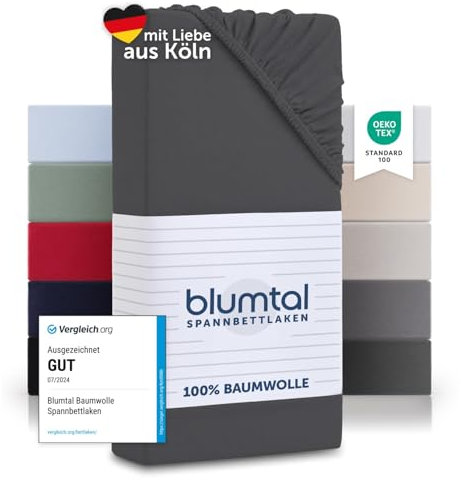 Blumtal® Basics Spannbettlaken 90x200cm Jersey im 2er Set - bettlaken 90x200cm aus 100% Baumwolle - OEKO-TEX zertifiziertes Spannbetttuch 90x200 cm - Spannbettlaken 90x200cm Baumwolle - Anthrazit