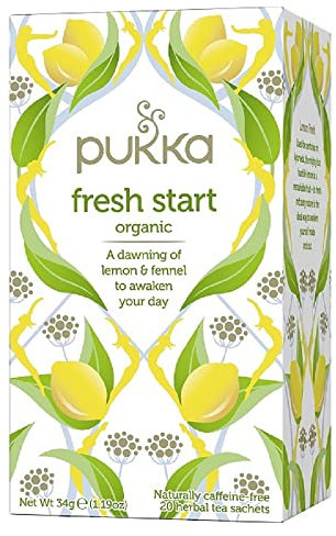 Pukka Herbs | Fresh Start Organic Herbal Tea Box | Lemongrass, Lemon, And Fennel, Fruit Tea | Perfect For An Inner Glow | Caffeine Free | 20 Plant Based Biodegradable Tea Bags