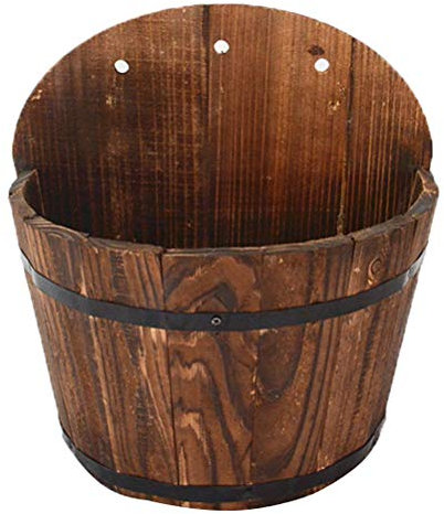 Hanging Flower Planter Pots Wooden Bucket Barrel Planters Plant Pot Flowerpot Wall Mounted Resin Flowerpots for Indoor Outdoor Decoration