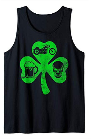 Moto Fête de St-Patrick Motard Chanceux Bière Skull Trèfle Débardeur