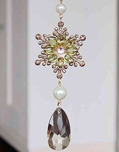 INNA-Glas Acryl Hänger Eisblume ZERA, Glitzer, grün-Gold, 16cm, Ø6cm