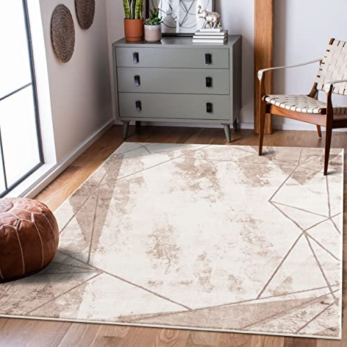 payé Teppich Läufer Korridor - Beige Braun -80x300cm - Modern Vintage Geometrische Muster - Marmor Optik - Boho Style Wohnteppich Schlafzimmer Dekoration