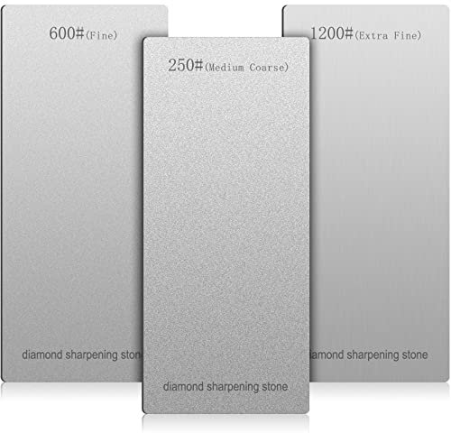 3 Pieces Diamond Sharpening Stone Diamond Knife Sharpener Plate Honing Whetstone for Kitchen Sharpening Dull, Blunt or Tired Edges (250/600/ 1200 Grit)