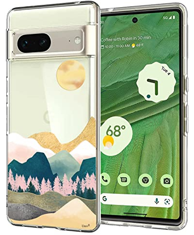 Unov Hülle für Pixel 7, Handyhülle Klar mit Motiv, Sierra Berge | Transparente Schlank Guter Halt, Rutschfest Prägung Muster, Stoßfest Schützende, Erhöhter Kameraschutz, Kratzfest Weich TPU