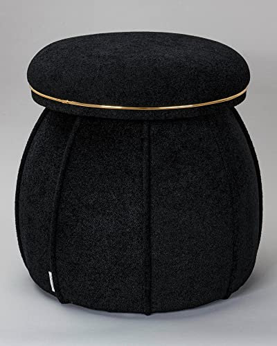 Qiyano Pouf Sitzhocker aus kuscheligem Teddystoff in Schwarz Kegelform Pilzform für Wohnzimmer, Schlafzimmer, Kinderzimmer, Kunstlederverzierung in Gold, Höhe ca. 55 cm, Farbe: Schwarz