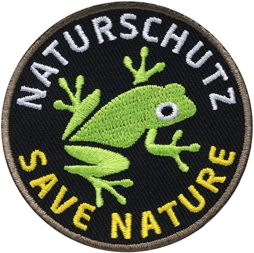 2 x Naturschutz Frosch rund gestickt 62 x 62 mm/Save Nature Ökosystem Natur Umwelt Klimaschutz/Patch Patches Aufbügler Aufnäher Bügel-Flicken zum Aufbügeln Aufnähen auf Kleidung Rucksack