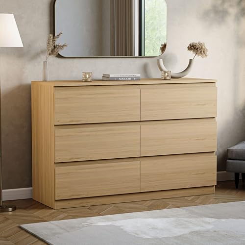Vida Designs Denver 6 Drawer Chest of Drawers | Pine | Space-Saving Storage | 74H x 120W x 40D cm | Smooth Metal Runner | Engineered Wood | Modern Bedroom Chest of Drawers Unit