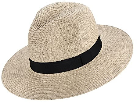 EightSpace Frauen Männer Panama Hut, rollbare UV Sonnenhut, breite Krempe Strohhut, Fedora Hut, Strand Sommer Hut, Bequeme 50+ hautfreundlich