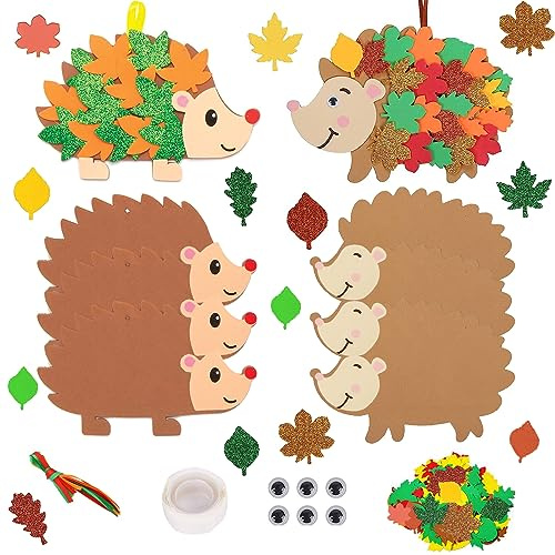Bastelset Igel für Kinder, 139-teiliges Set, Igel, Blätter, kreative Freizeit für Herbst und Winter, für Kinder, Basteln, Basteln, DIY, Dekoration, Party, Erntedankfest, Weihnachten