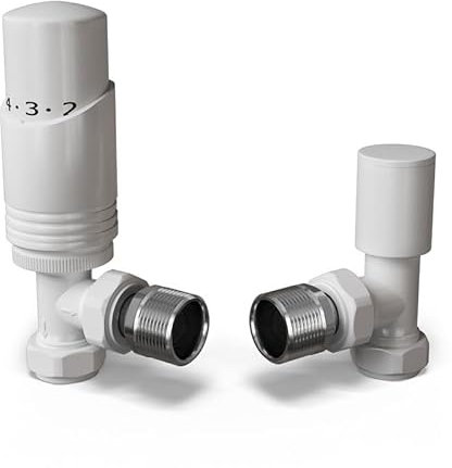 UK Radiators White Radiator Valve 10mm Angled Lockshield Valve in White and Gloss Finish - Classy and Modern Design 1/2 x 10mm Angled Radiator Valve