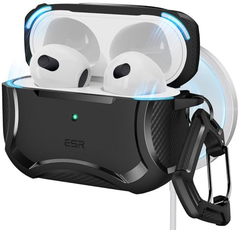 ESR Cover per AirPods 3a Generazione 2021, Custodia Compatibile con AirPods 3 (USB-C/Lightning Cable), Abilitata a MagSafe, Chiusura Magnetica, Protezione Dalle Cadute, Nero