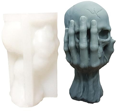 Xidmold Hand hält Schädel Kerzenform Halloween Totenkopf Kerzen Form Gießform, Schädel Silikonform für Fondant, Sojawachs Kerzen, Gips, Epoxidharz, Handwerk
