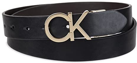 Calvin Klein Damen Ck Plaque Buckle Belt Gürtel, Schwarz/Braunes Schild, 2X