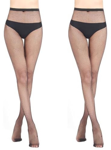 GNHG 2 Pares de Medias de Rejilla de Cintura Alta para Mujer, Encaje Elástico Negro, Seda de Silicona Antideslizantes