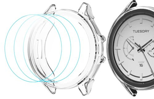 GIOPUEY Hülle + 3 flexibel Schutzfolie Kompatibel mit Xiaomi Watch 2 Pro, Soft TPU, Shock Resistant - transparent