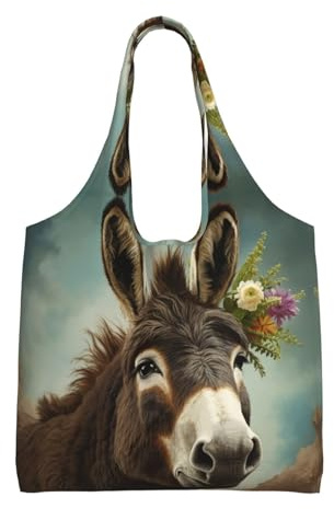 VTCTOASY Ästhetische Tragetaschen mit Eselmotiven, groß, Strandtasche, Schultertasche, wiederverwendbare Einkaufstaschen, Schwarz, Einheitsgröße, Schwarz, Einheitsgröße