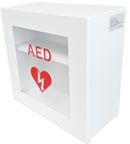 Plugsharge Wandmontierter AED Schrank mit klarem Sichtfenster | AED Defibrillatorschrank aus Stahl, ohne Alarmierung für Büros, Schulen, Fitnessstudios und öffentliche Räume, Weiß