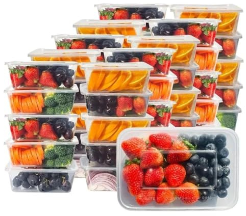 Silver Star Microwave Disposable Food Containers With Lids-200 x 1000ml, Rectangular BPA Free Eco-Friendly, Freezer Safe Plastic Containers With Lids