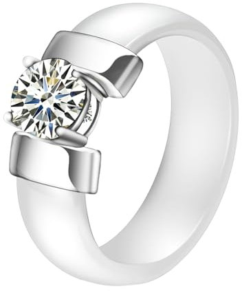 Mesnt Biker Ringe Herren, Mode Keramik Ring mit runden klaren kubischen Zirkonias für Herren Damen Weiß Silber, Größe 65 (20.7)