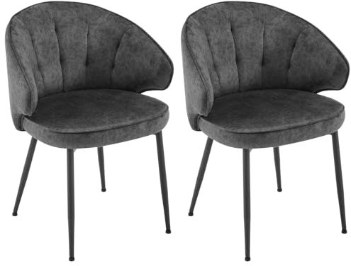 Lestarain Esszimmerstühle 2er Set, Samt Stuhl mit Armlehnen, Küchenstuhl Armlehnstuhl Polsterstuhl modern, Sessel Esszimmer Küche Wohnzimmer, 150 kg belastbar, Metallbeine, Dunkelgrau, LCNI127001-2