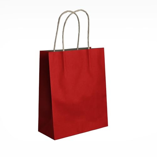 Pakomat Kraftpapier Geschenktüten 10er Set mit Henkeln 24x32cm – Umweltfreundliche Einkaufs - & Geschenktragetaschen, Ideal für Geburtstage, Partys, Mitgebsel & Geschenkverpackungen (Rot)